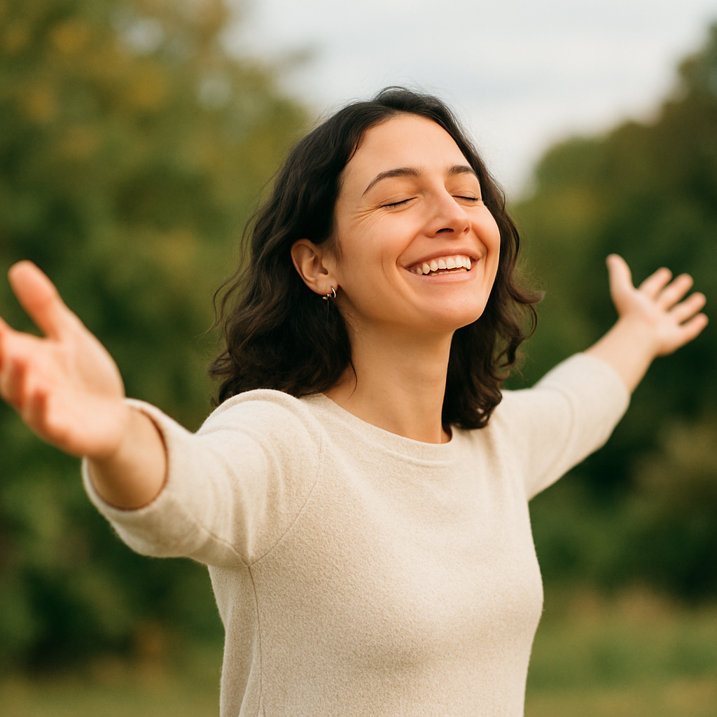 mujer plena con biodescodificación y coaching